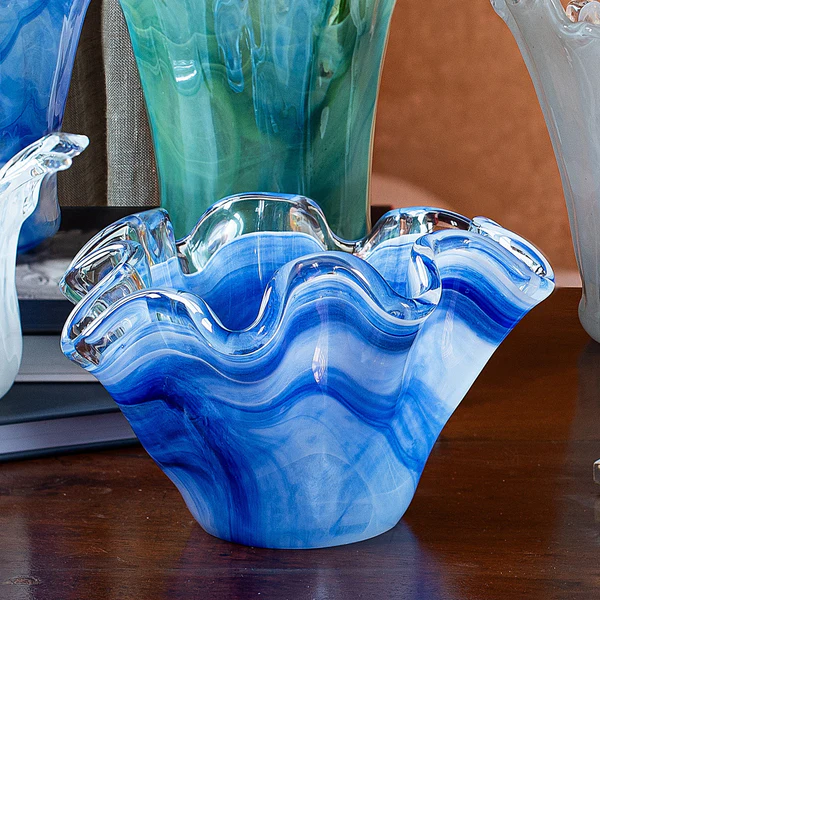Vietri Onda Glass Cobalt Petite Ruffled Bowl