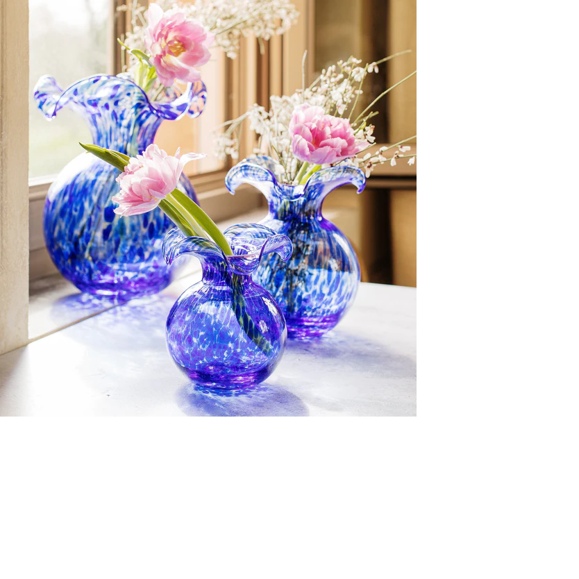 Vietri Hibiscus Glass Cobalt Tortoiseshell Medium Fluted Vase
