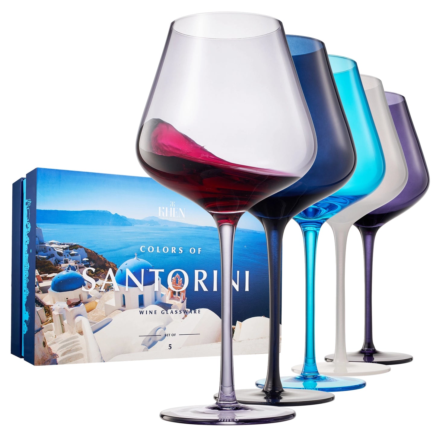Colors of Santorini Set of 5 Wine Glasses