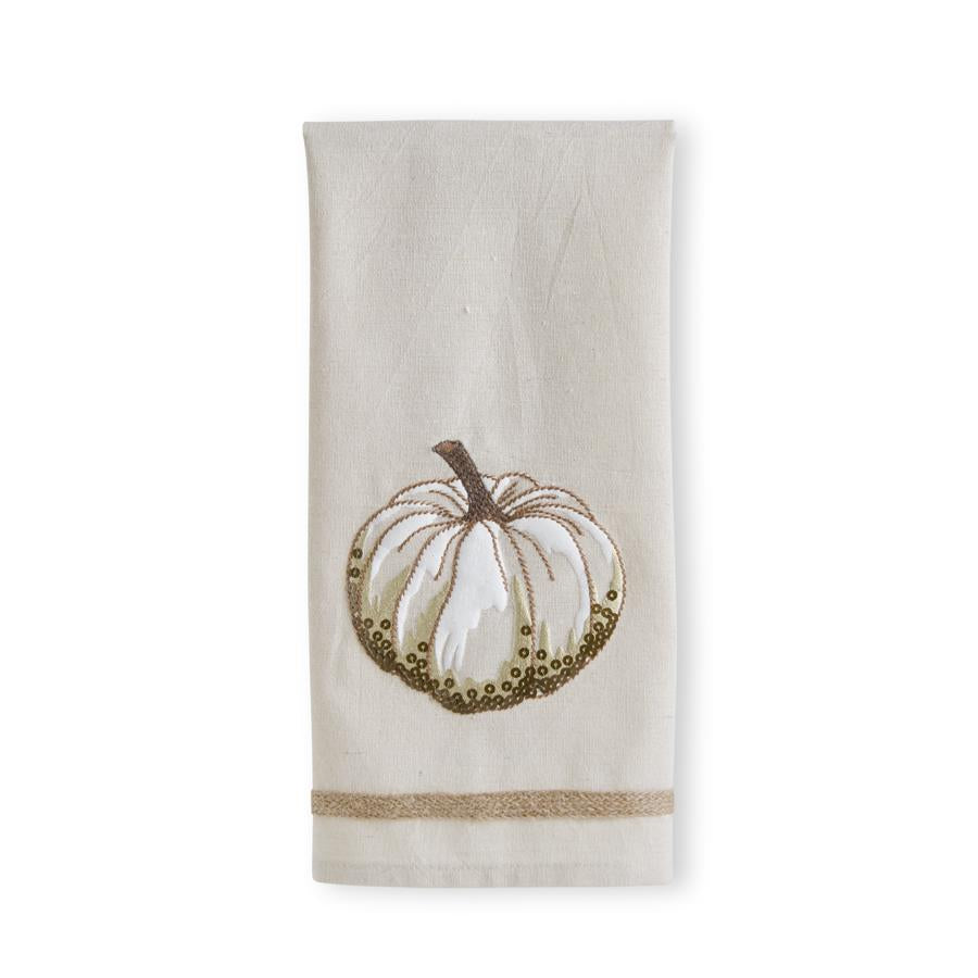 Cream Tea Towel with Embroidered Pumpkin SALE