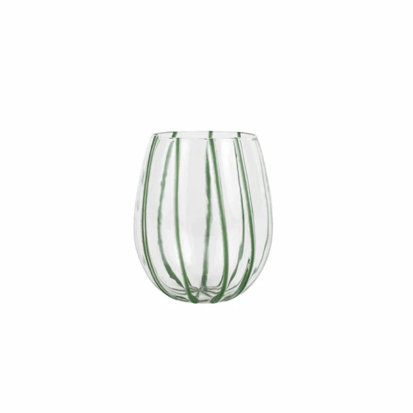 Vietri Nuovo Green Stripe Stemless Wine Glass