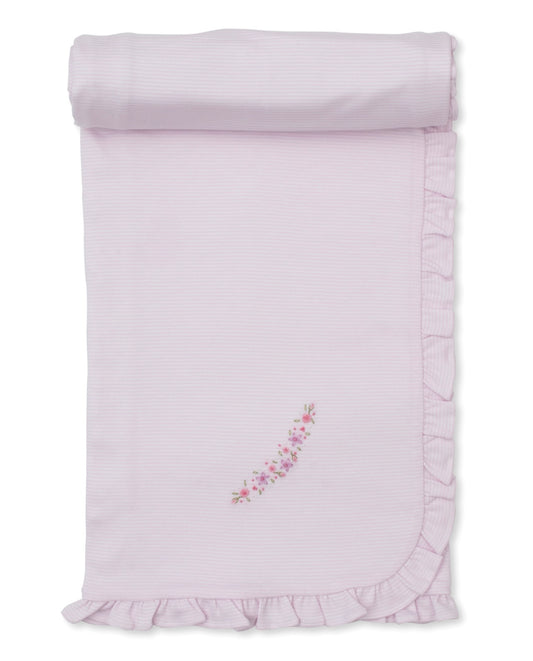 Kissy Kissy Knit Blanket w/Hand Embroider Pink Stripe