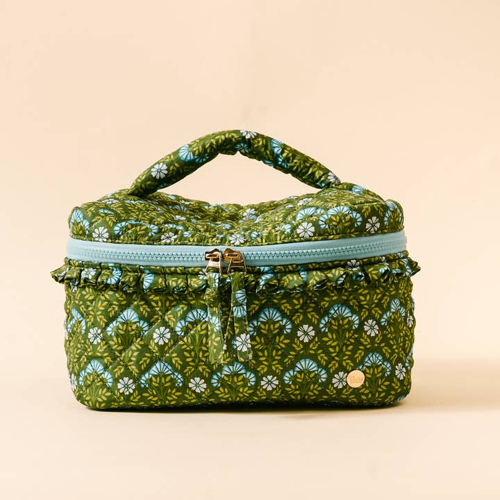 Glam and Go Quilted Cosmetic Bag Everbloom Forest Green