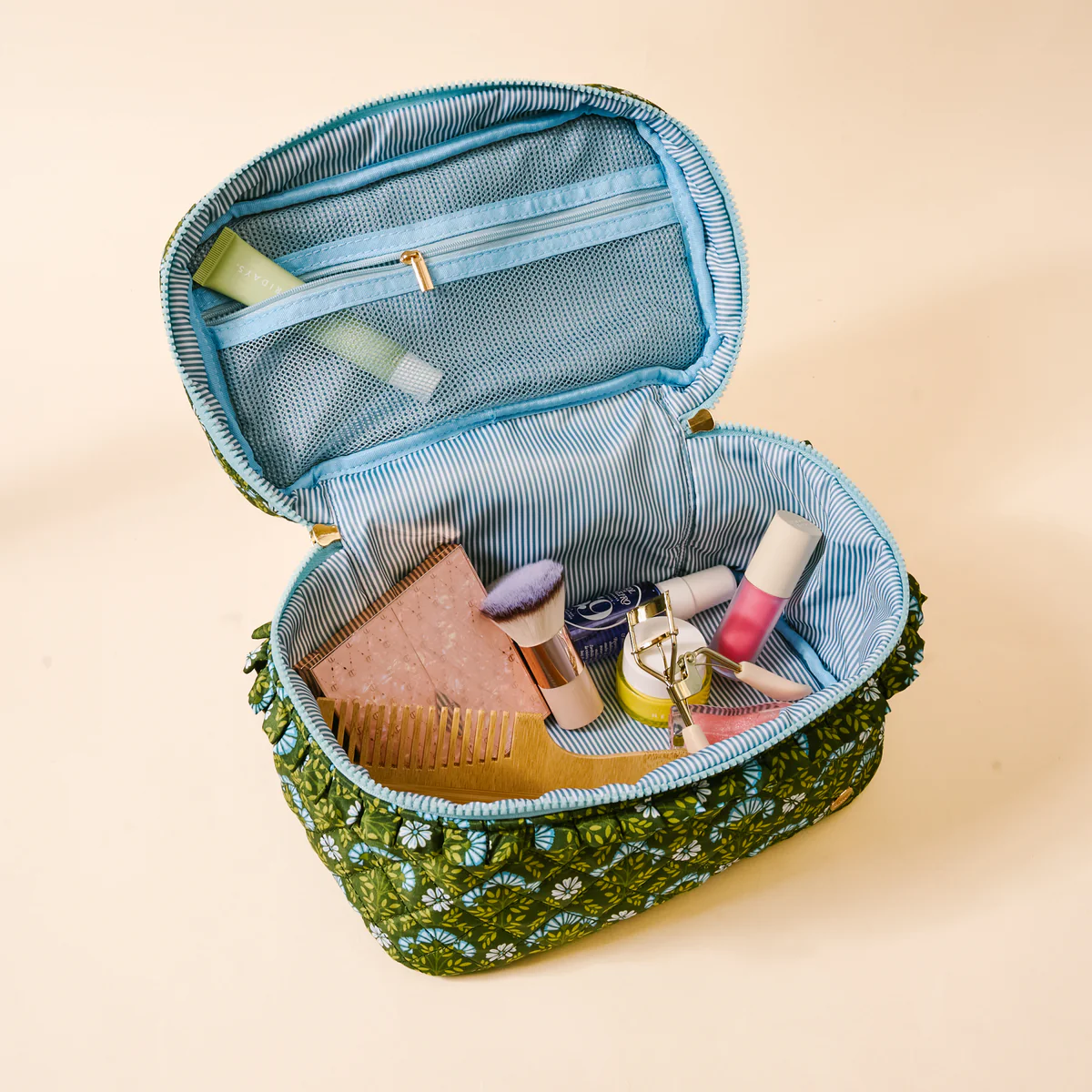 Glam and Go Quilted Cosmetic Bag Everbloom Forest Green