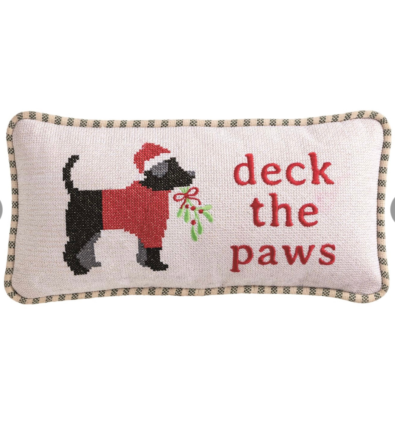 Mudpie Deck the Paws Needlepoint Pillow