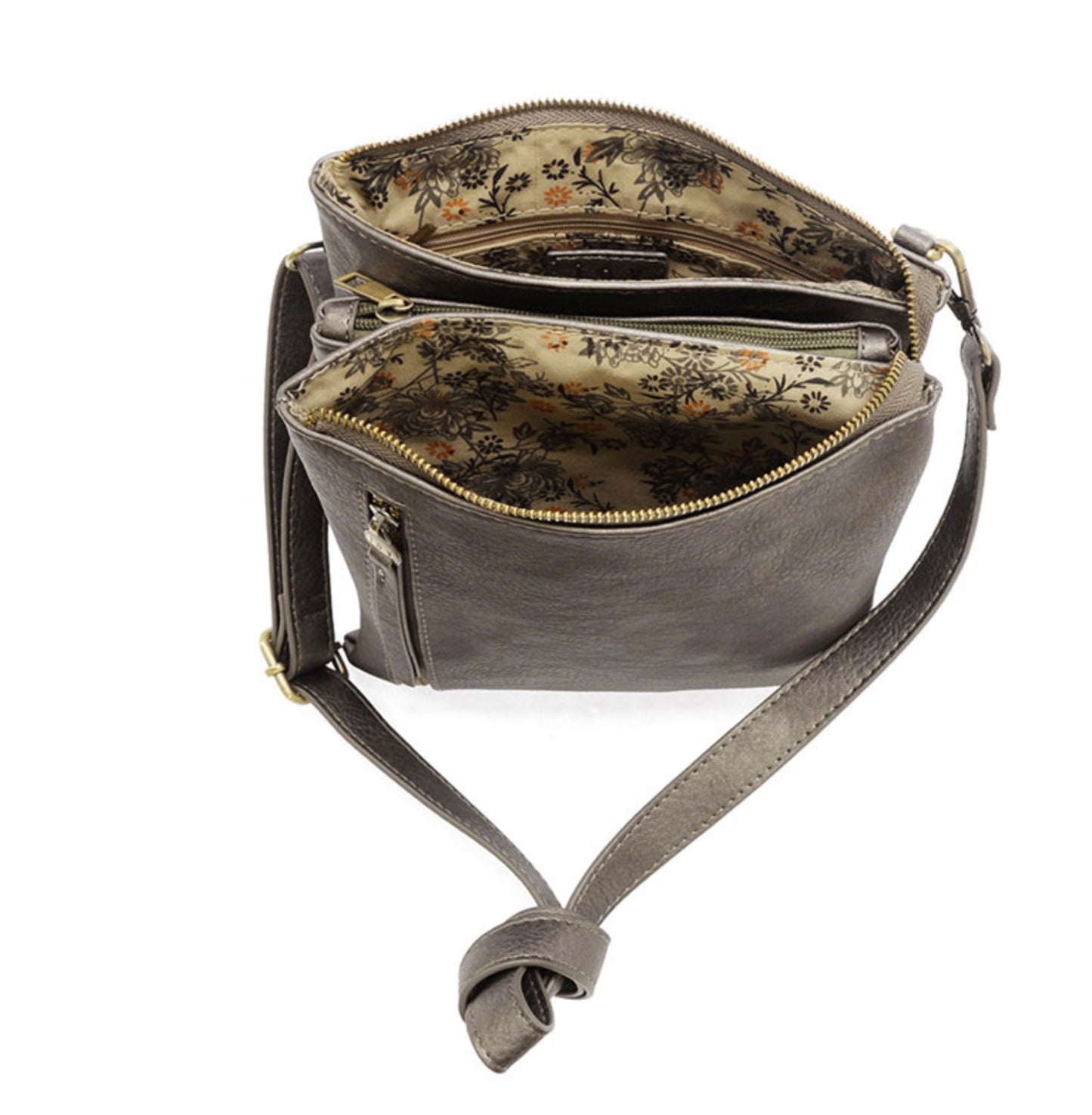 Joy Susan Dawn Multi Pocket Dark Metallic Chrome Crossbody