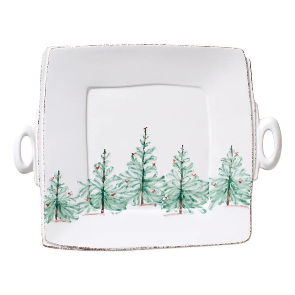 Vietri Lastra Holiday Handled Square Platter