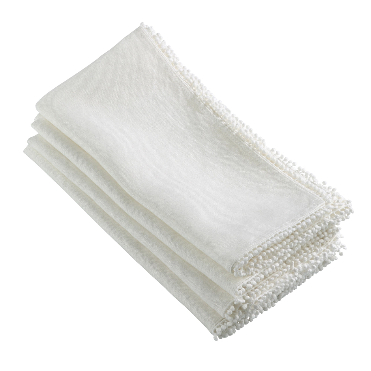 Saro Pompom Border Linen Napkin Ivory