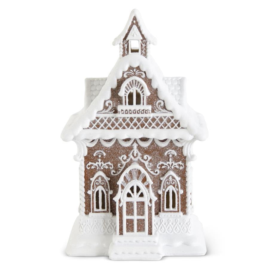 Brown Resin Glitter LED Gingerbread House w/Timer