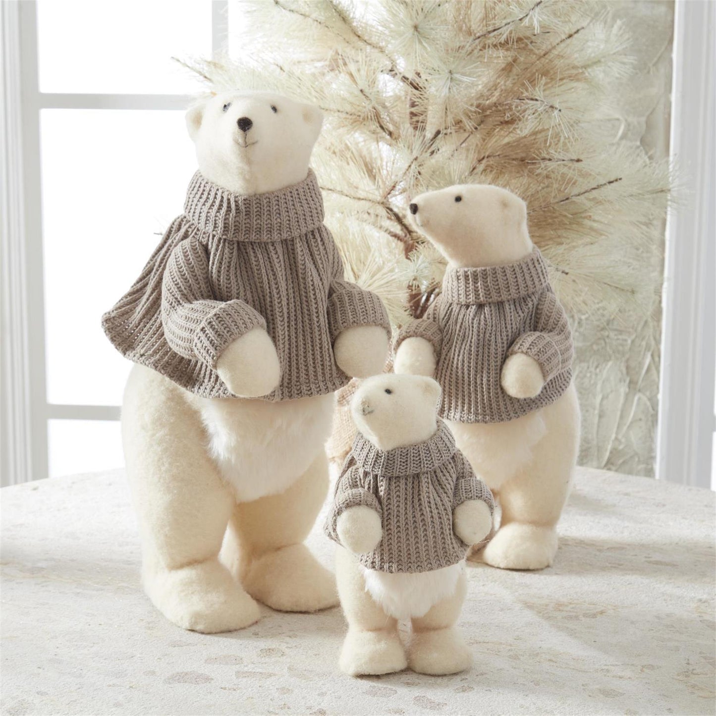 Cream Fur Polar Bear in Sweater 15”