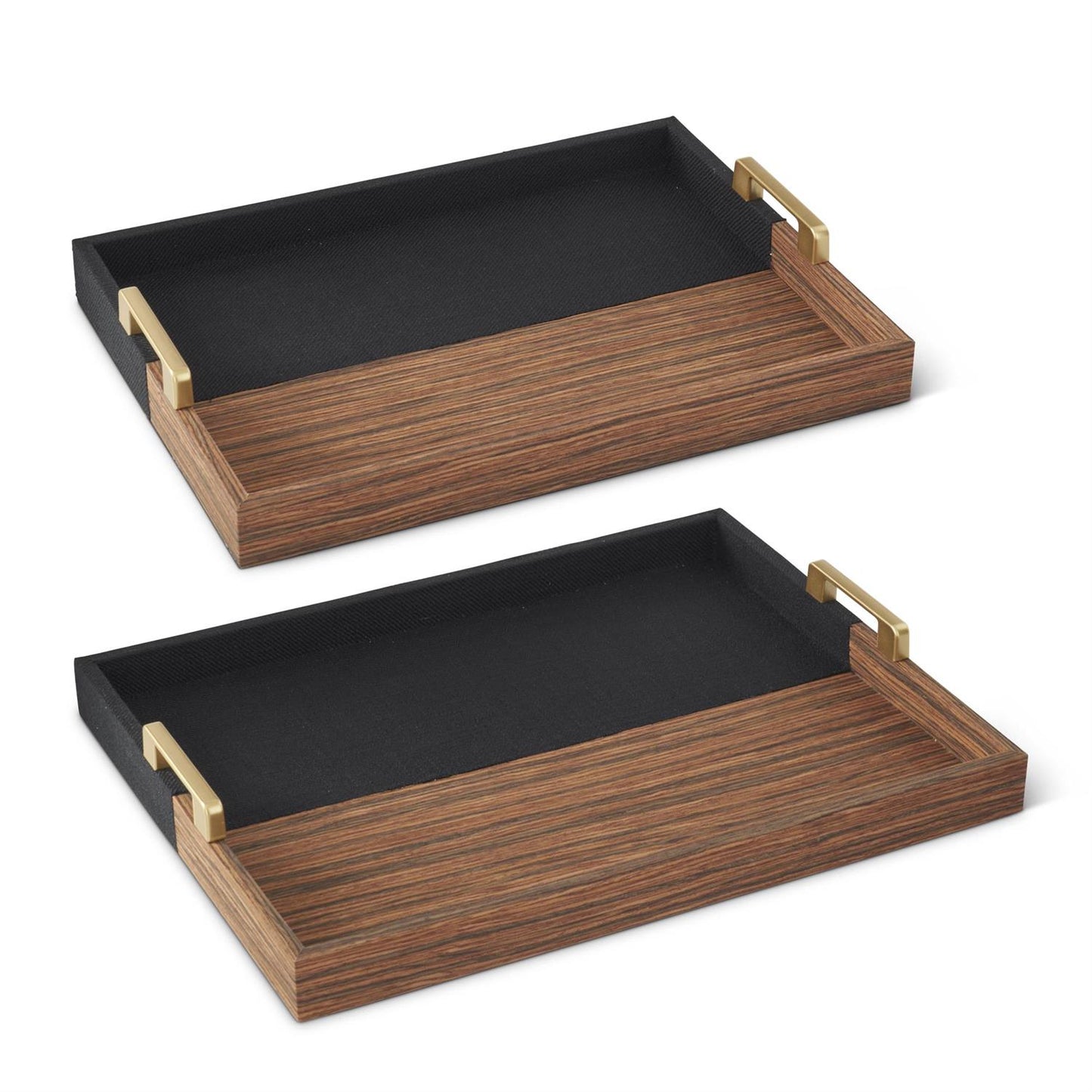 Wood & Black Fabric Tray with Gold Handles Large