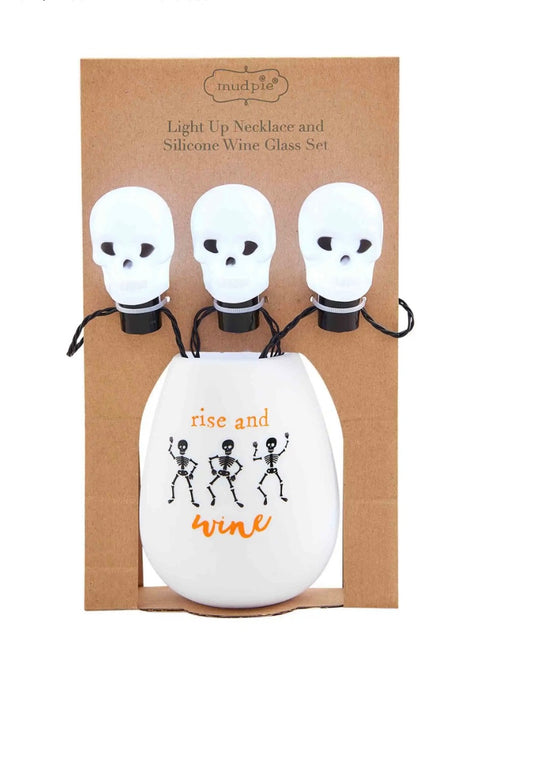 Halloween Skeleton Rise and Wine Glass and Light Up Necklace SALE