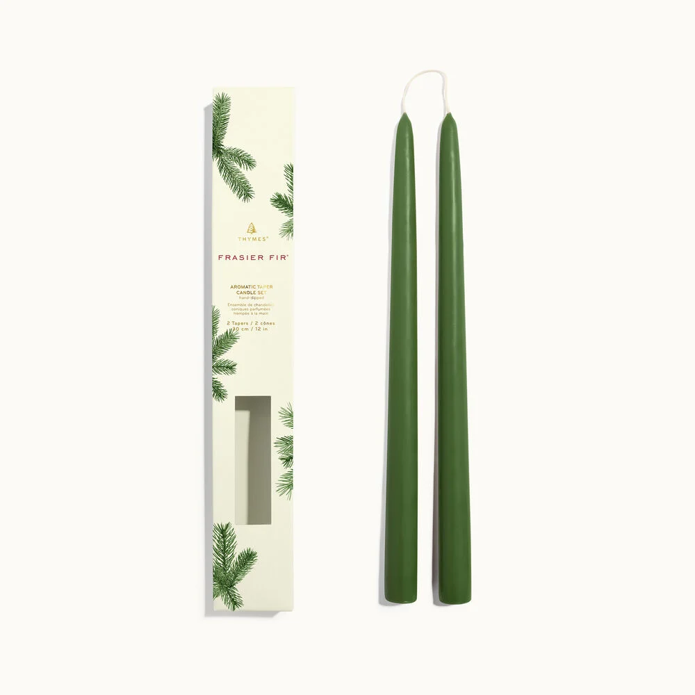 Thymes Frasier Fir 12in Taper Candle Set