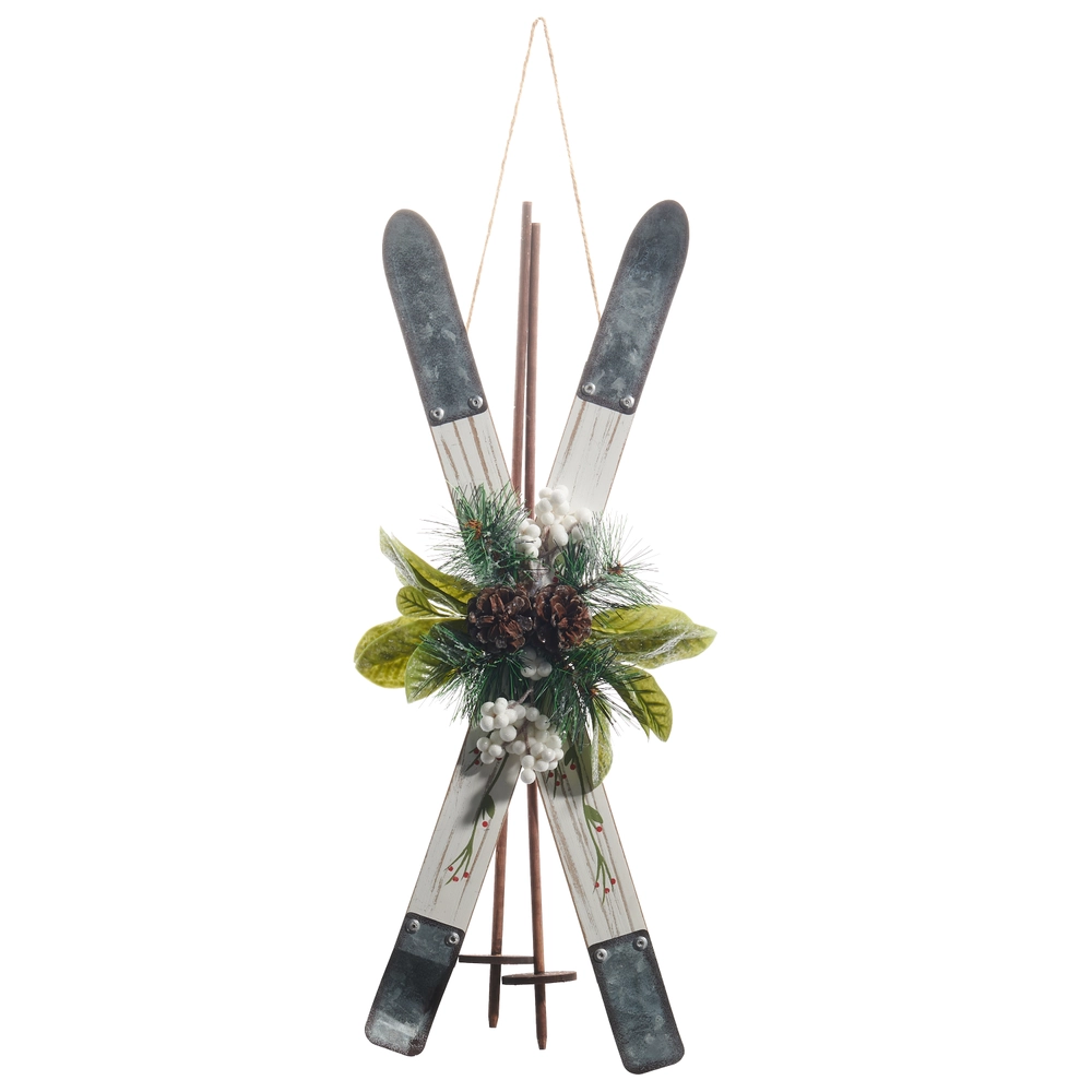 Crossed Ivory Ski Ornament 21.5”