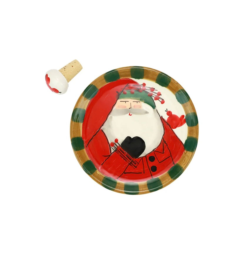 Vietri Old St Nick Canapé Plate with Cork Stopper