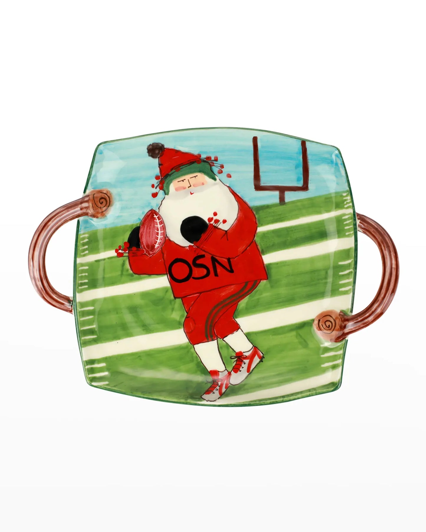 Vietri Old St Nick Football Handled Square Platter