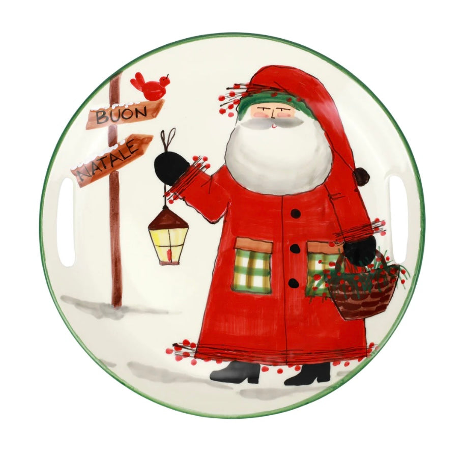 Vietri Old St Nick Round Tray with Lantern