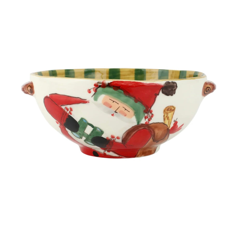 Vietri Old St Nick Handled Bowl w/Bird Watcher