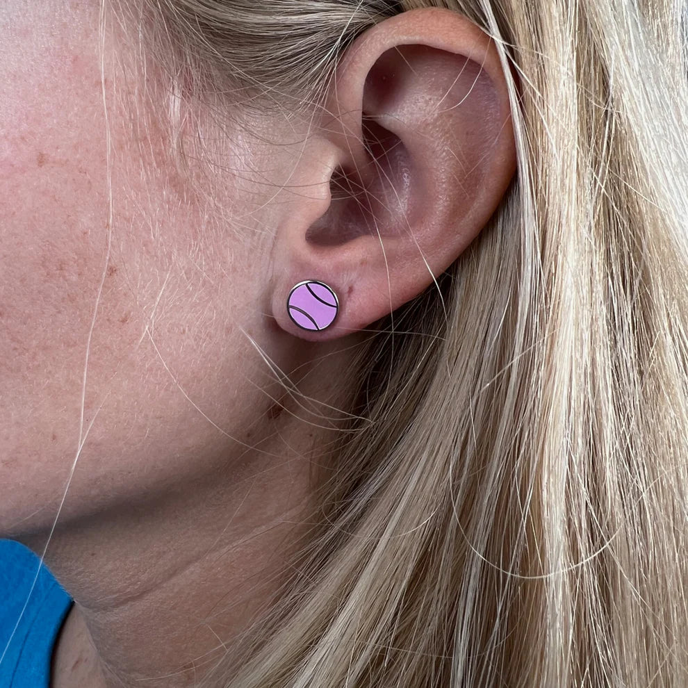 Pink Flat Tennis Ball Earrings
