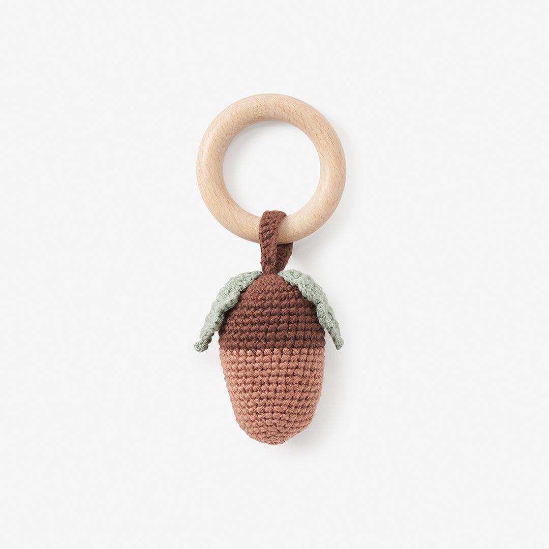 Elegant Baby Acorn Rattle Toy Brown