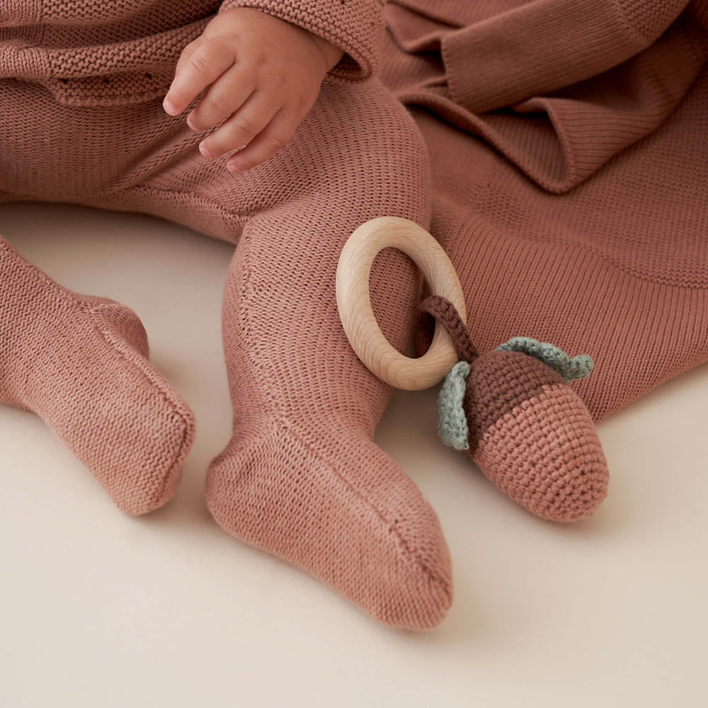 Elegant Baby Acorn Rattle Toy Brown