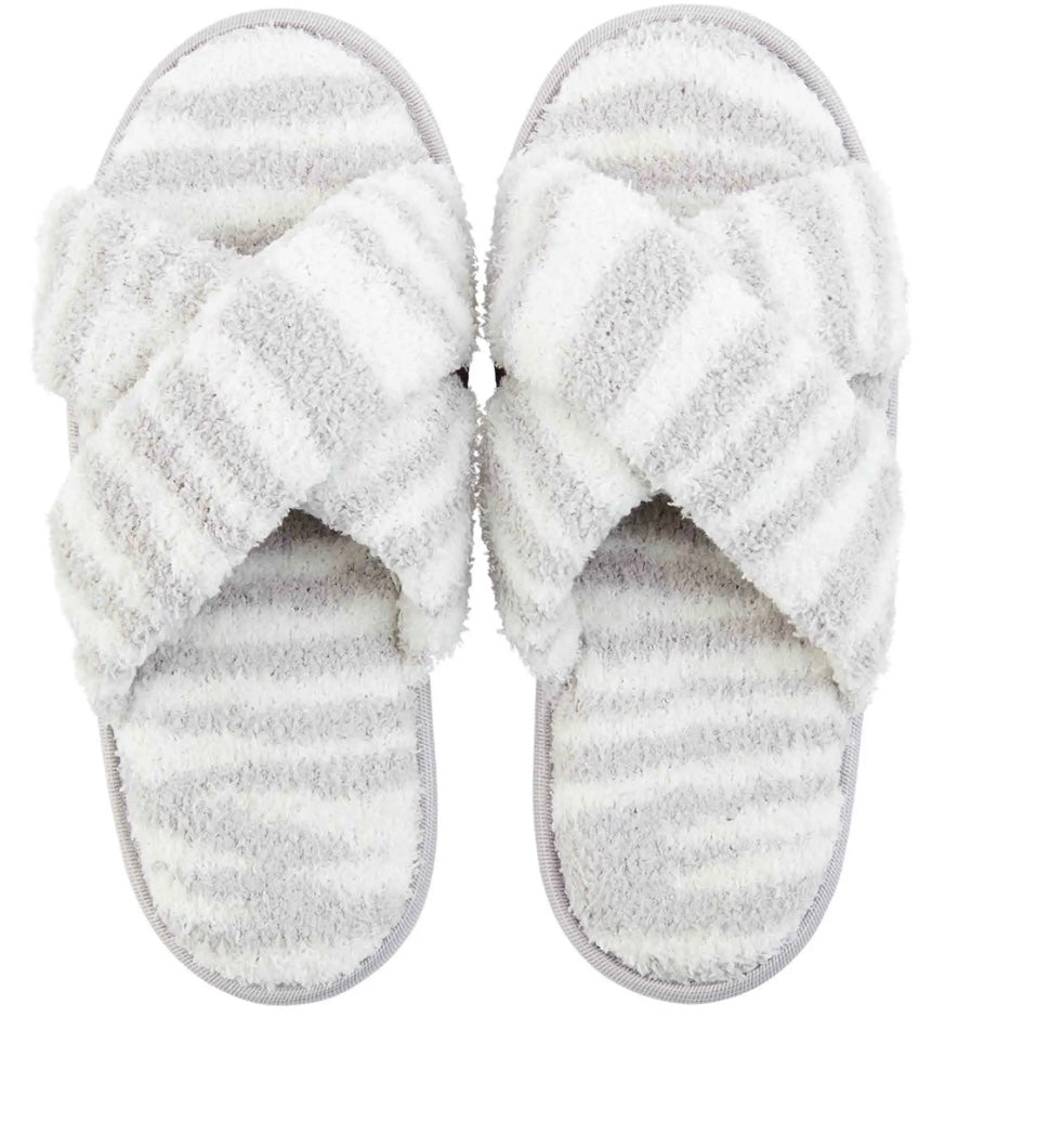 Luxurious Chenille Slippers Zebra Gray L/XL
