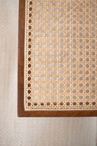 Wood Side Table w/Woven Cane Detail