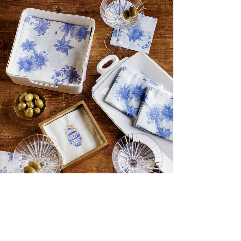 Vietri Papersoft Blue Flowers Cocktail Napkins 20 Pack