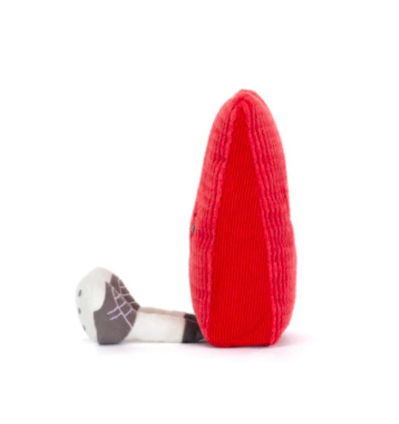 Red shoe sole with a white and gray sock on a white background