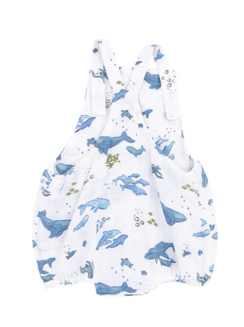 Angel Dear Watercolor Blue Whales Pocket Sunsuit 6-12m