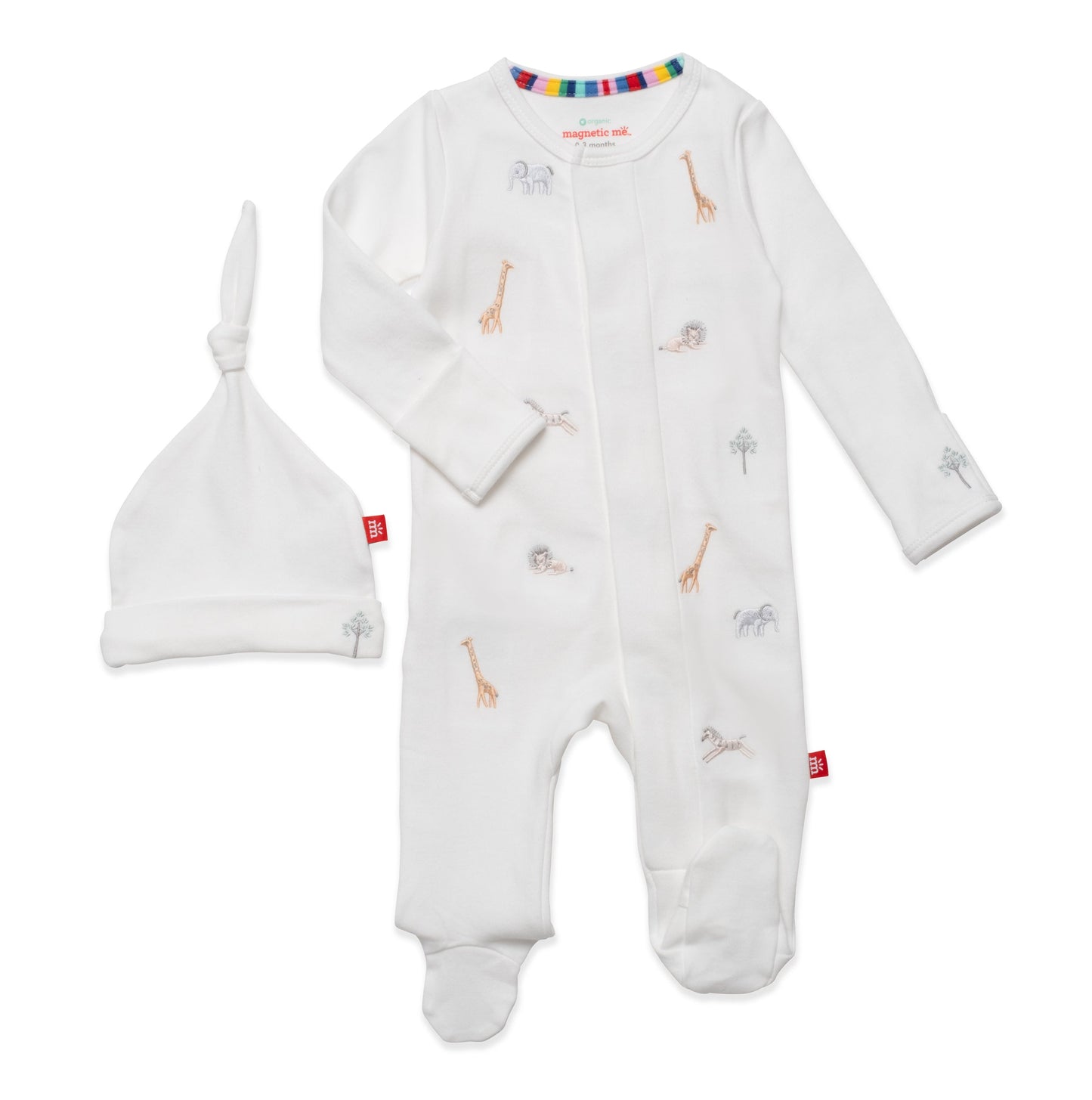 Magnetic Me White Serene Safari Footie with Hat Pre