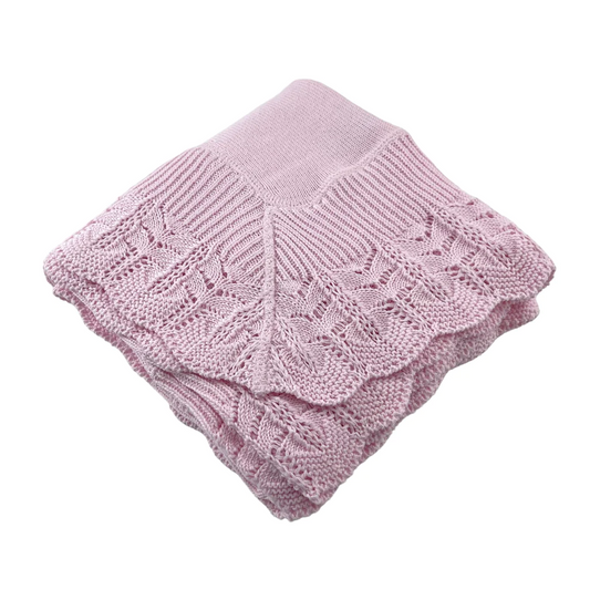 A Soft Idea Blanket Pink Knit  Scallop Lace Border