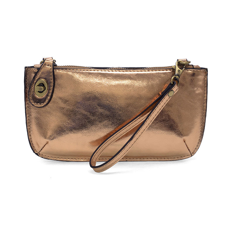 Joy Susan Liquid Metal Mini Crossbody Wristlet Clutch Rose Gold
