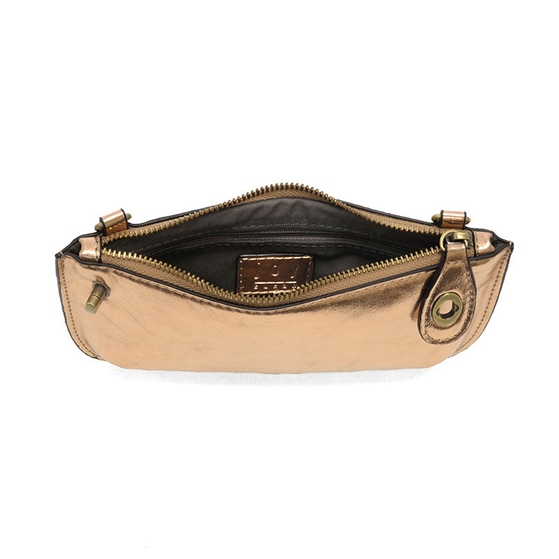 Joy Susan Liquid Metal Mini Crossbody Wristlet Clutch Rose Gold