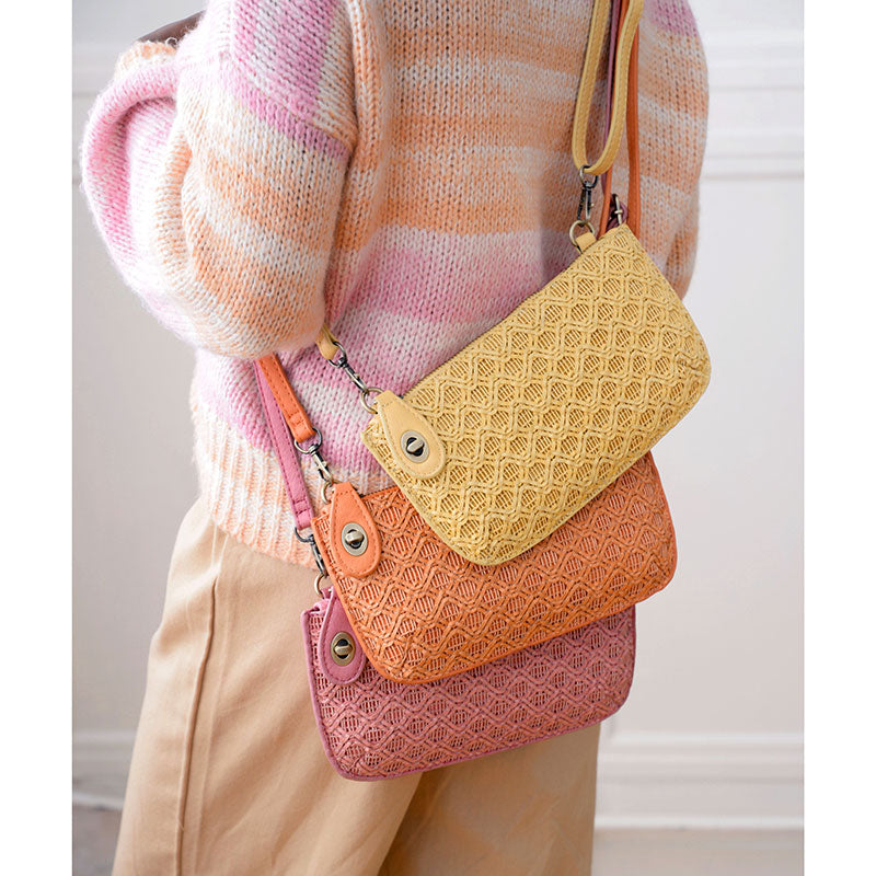 Joy Susan Lattice Woven Mini Crossbody Wristlet Clutch Yellow