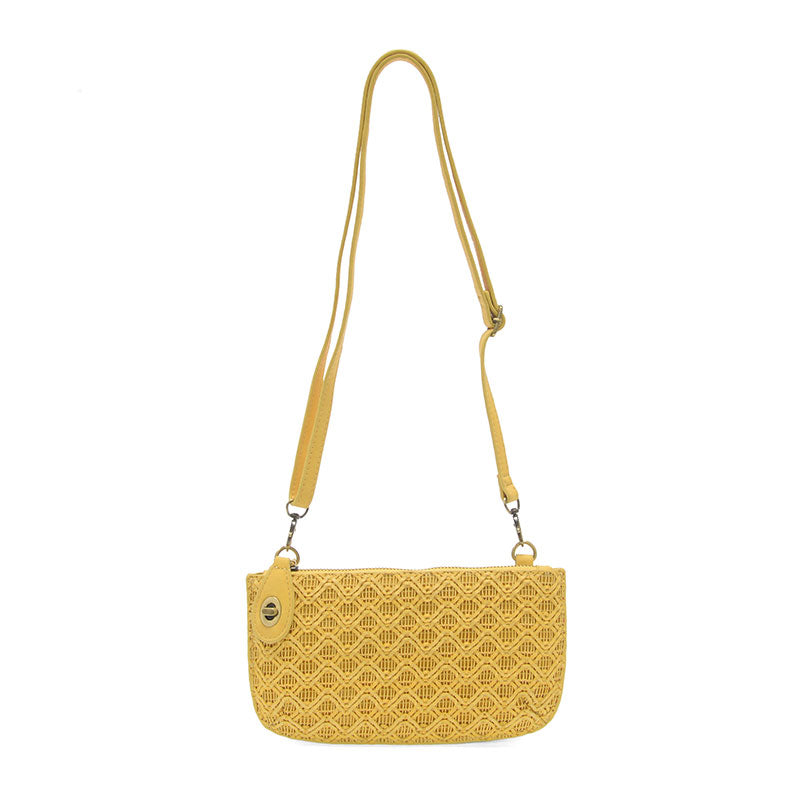 Joy Susan Lattice Woven Mini Crossbody Wristlet Clutch Yellow