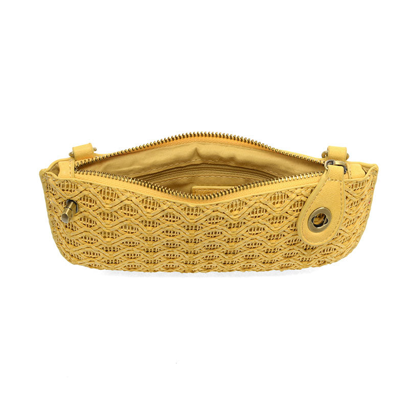 Joy Susan Lattice Woven Mini Crossbody Wristlet Clutch Yellow