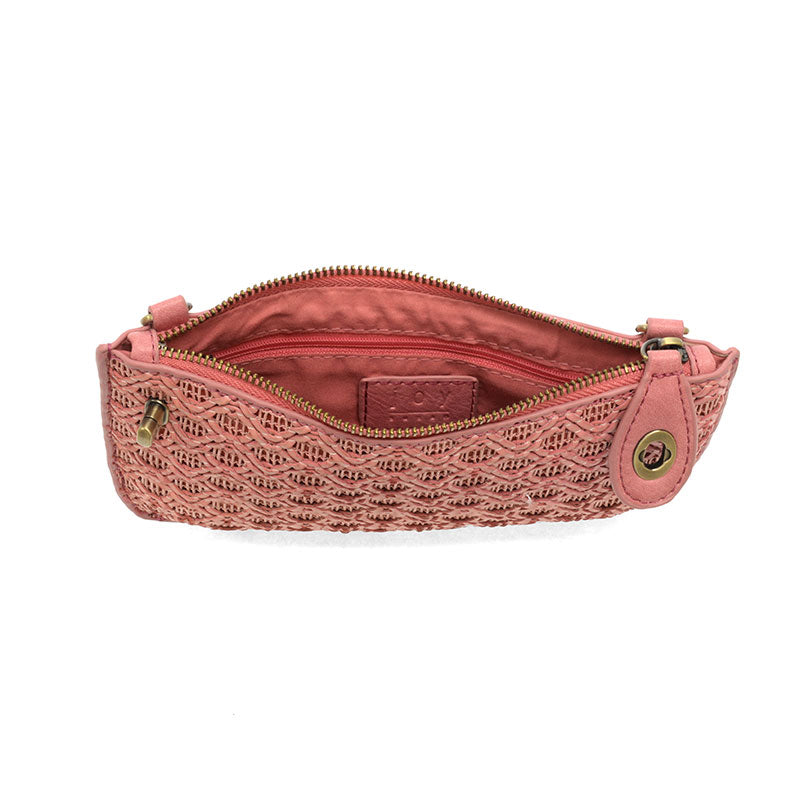 Joy Susan Lattice Woven Mini Crossbody Wristlet Clutch Pink