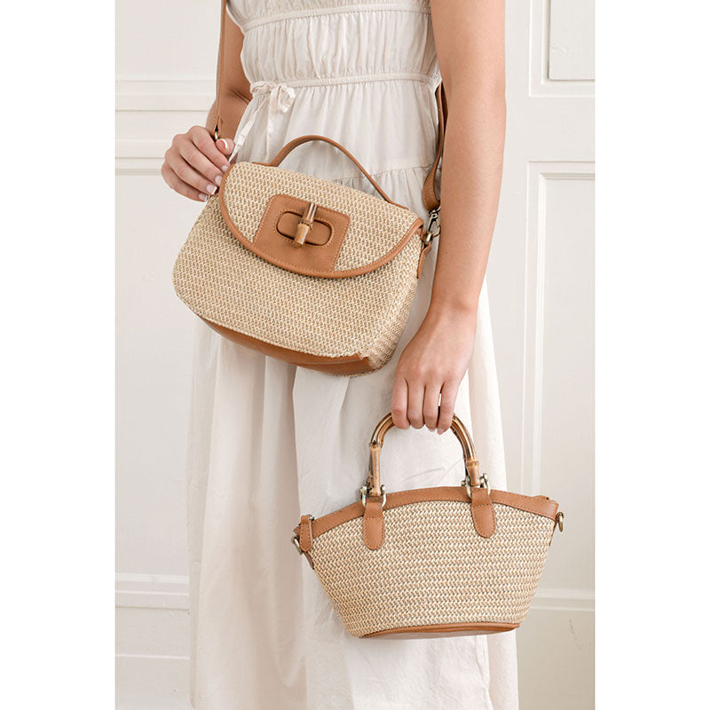 Joy Susan Millie Bamboo Handle Basket Crossbody Natural Straw
