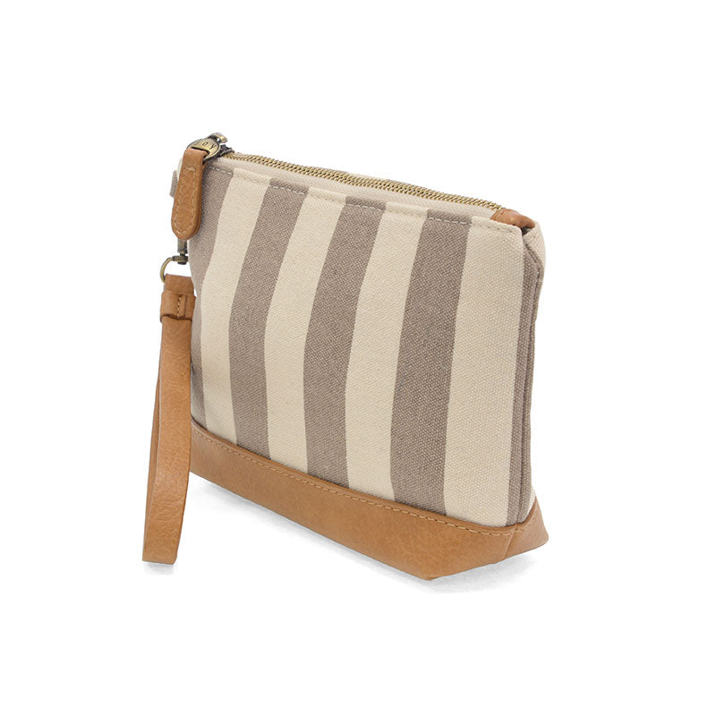 Joy Susan Awning Stripe Wristlet Canvas Bag Neutral