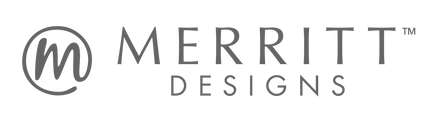 Merritt Designs logo with a stylized 'm' and text on a white background available at the Little Exchange