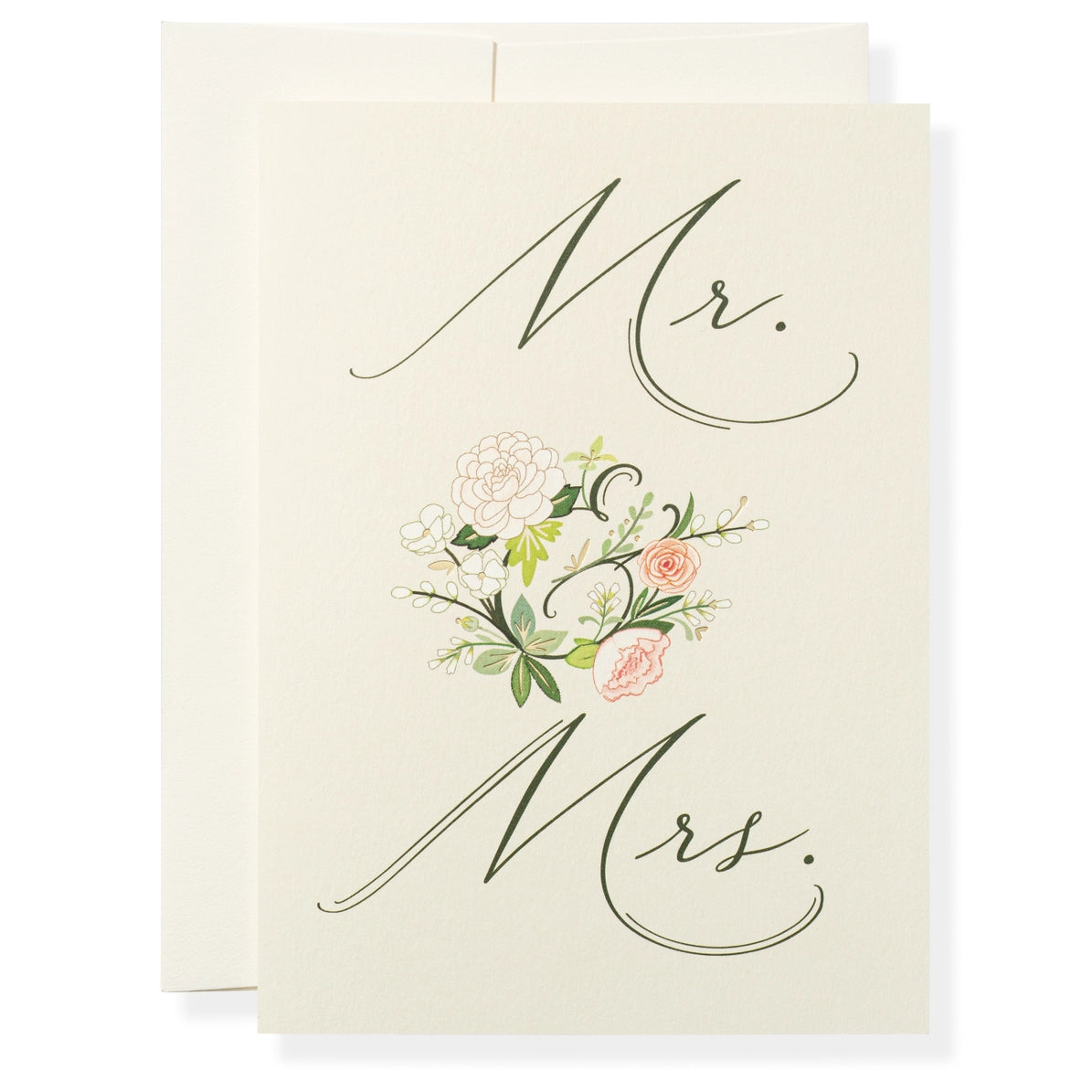 Card with 'Mr.' and 'Mrs.' text and floral design on a white background