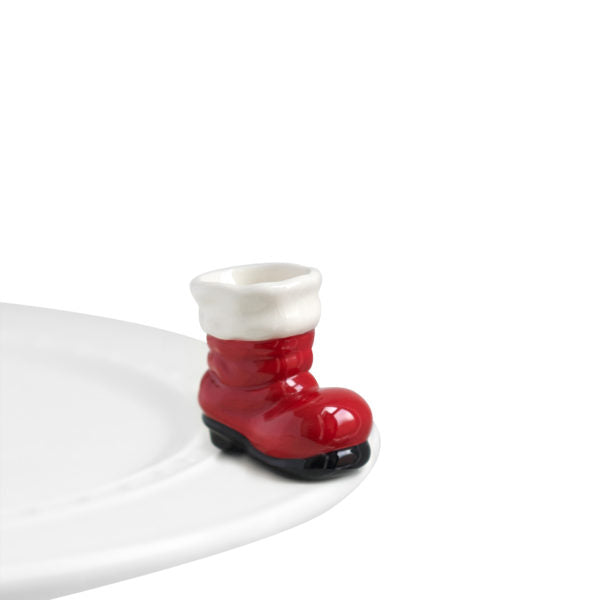 a nora fleming santa boot in red and white