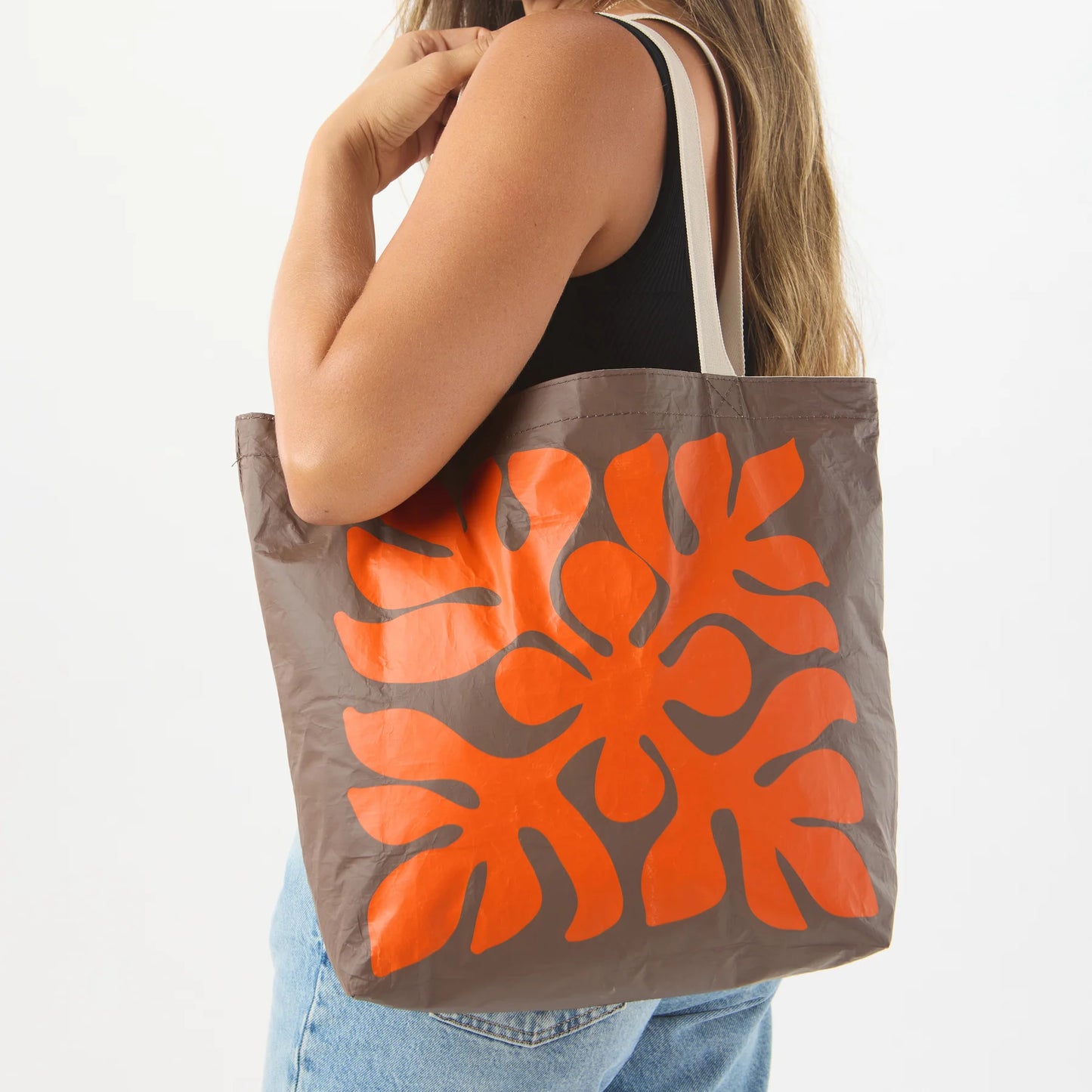 Aloha Collection Applique Reversible Tote Zest on Sandstone