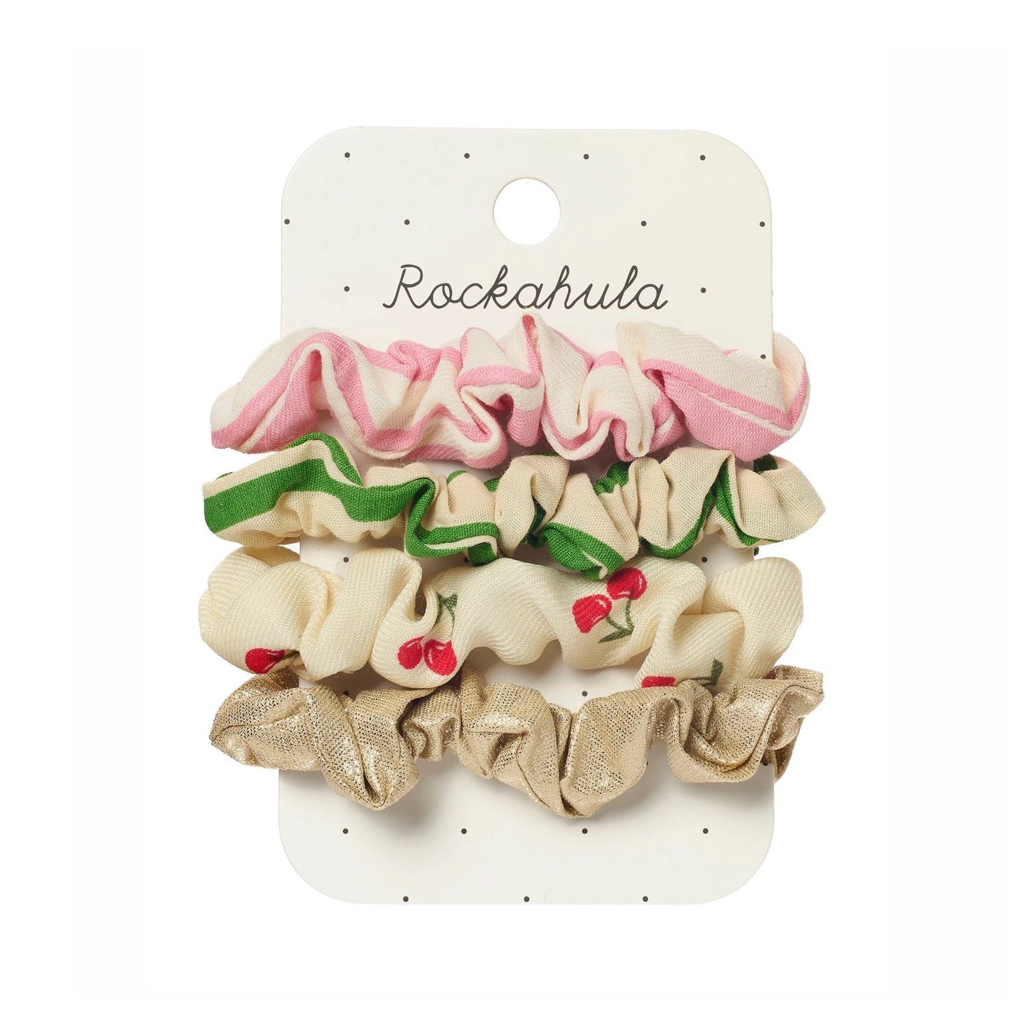Set of 4 scrunchies on a Rockahula branded card