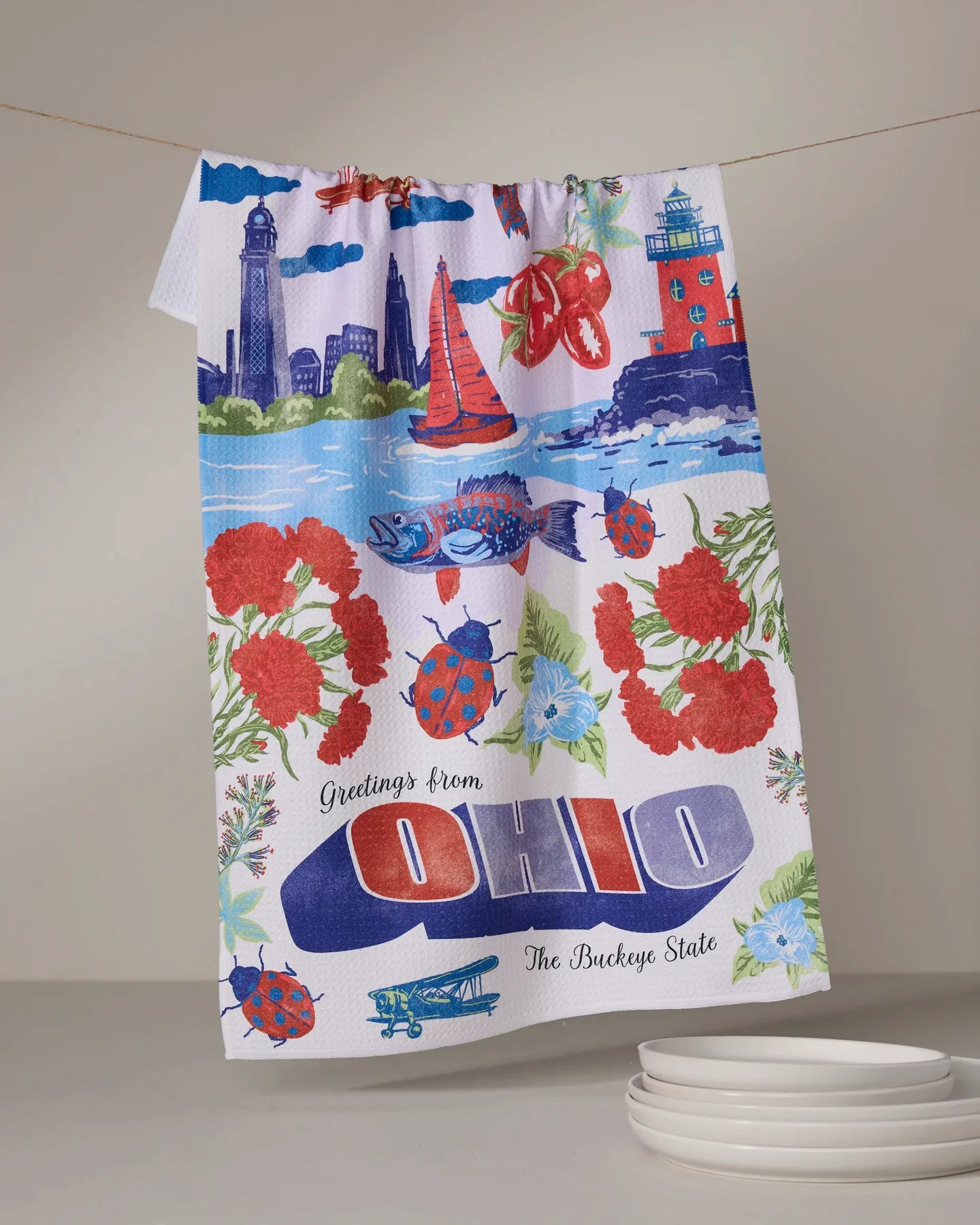 Geometry Greetings from Ohio Tea Towel