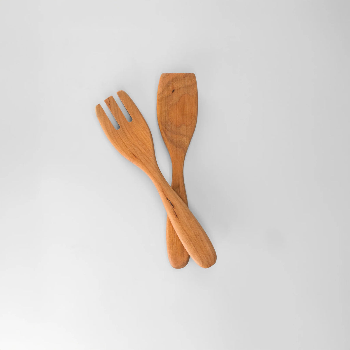 Cherry 9" woooden utensil set with a fork and a flattened spoon from Holland Bowl Mill C9B