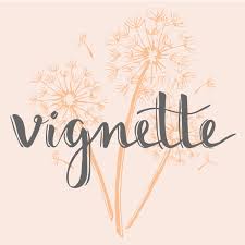 vignette childrens clothing logo script with pink flower
