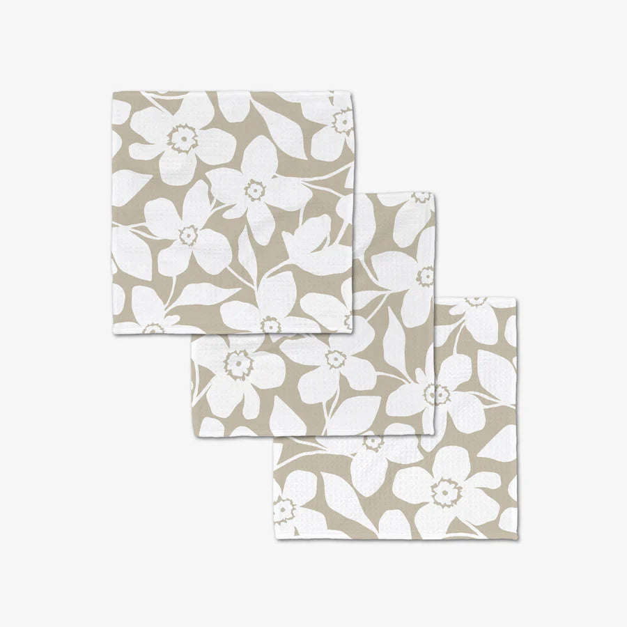Geometry Big Tan Flowers Luxe Washcloth Set