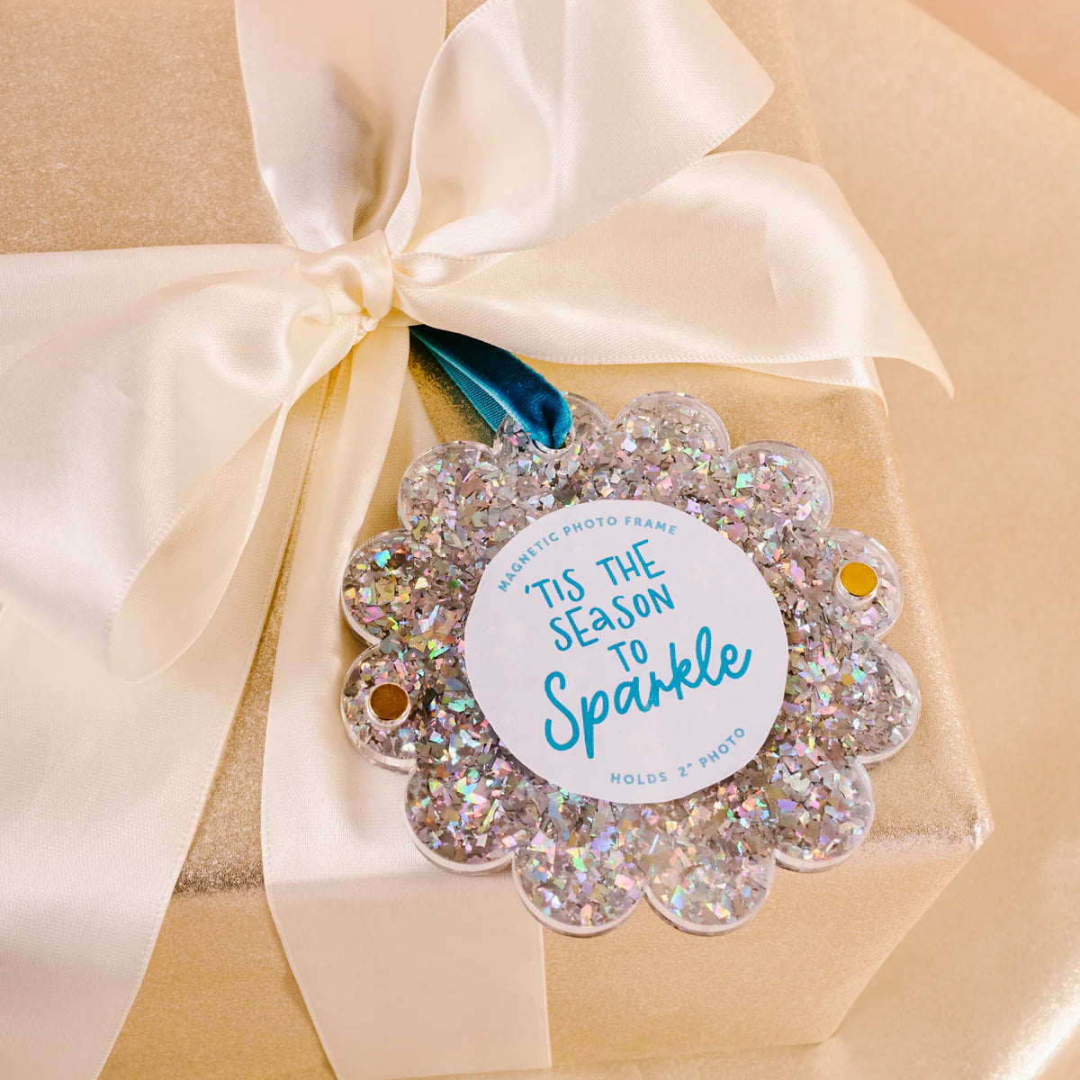 Scalloped Picture Frame Ornament Silver Glitter